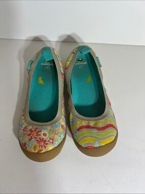 Chooze Girls' Teal Floral & Stripe Ballet Flats - Multicolor